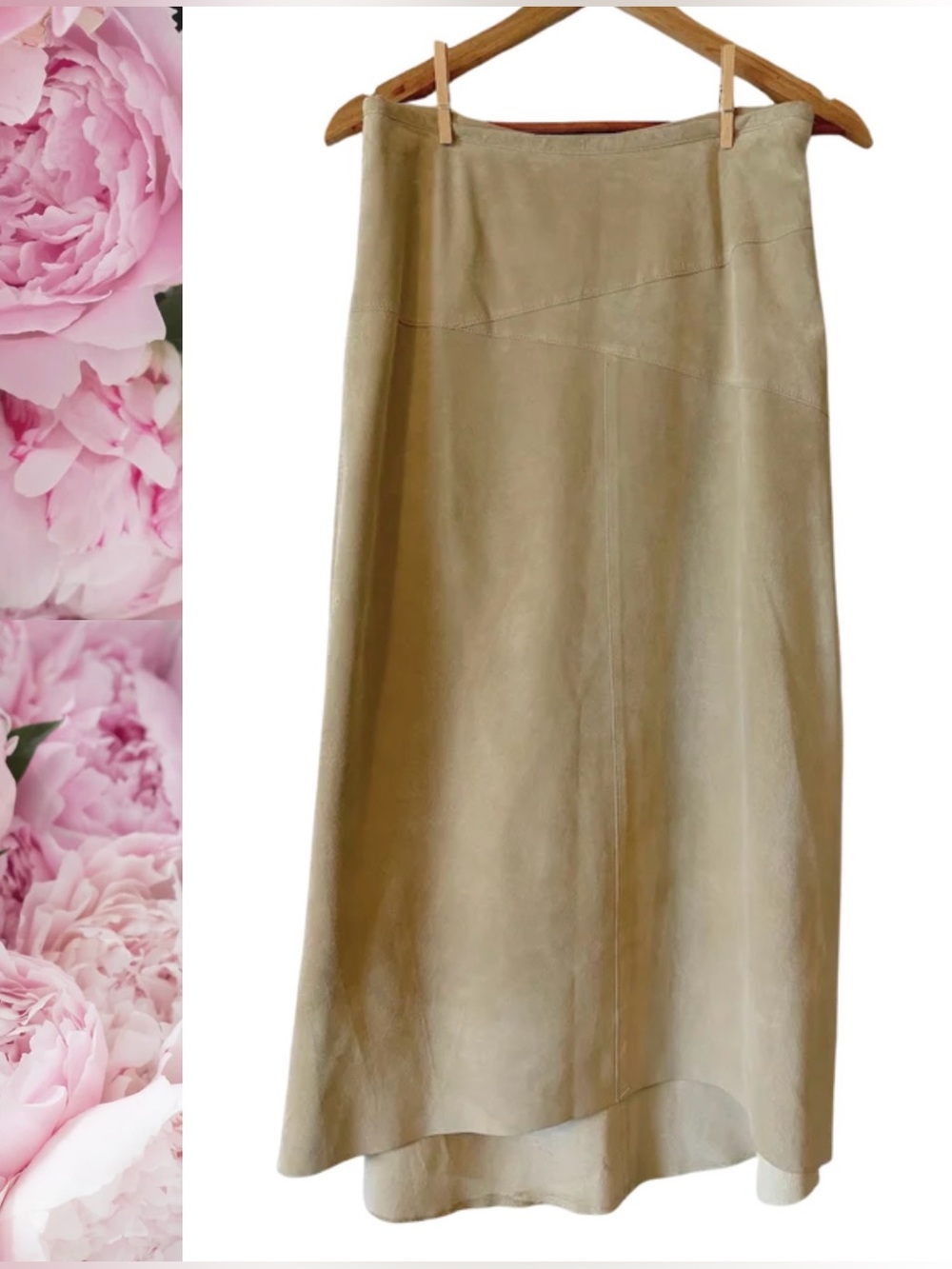 Leather Skirt minimalist Ideology Bone 100% Leather Suede Size 6 Wome